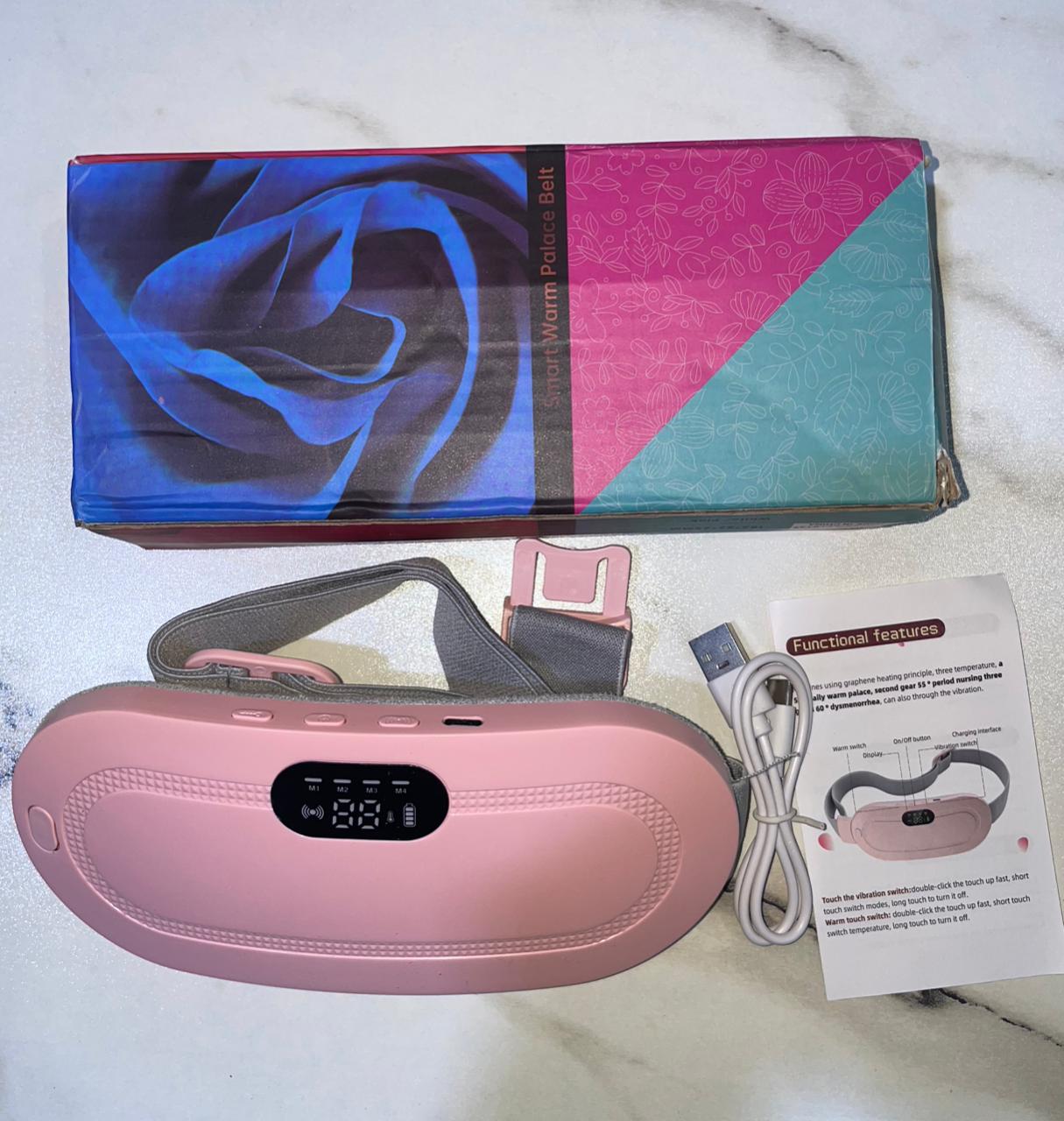 Portable Menstrual Heating Pad Belt for Women – Electric Period Pain Relief Massager with 3 Heat Levels & 4 Massage Modes