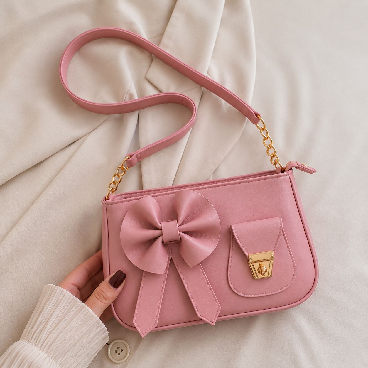 Bella Bow Shoulder Bag – Fashion Mini Handbag with Decorative Bow Design and Luxury Gold Hardware | TRYNDZI
