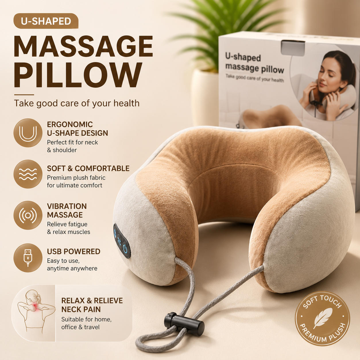 Smart Neck Massager Pillow – Rechargeable Vibration Neck Support Cushion with Adjustable Massage Modes