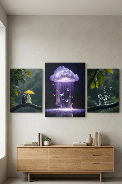 3 Pcs Wooden Sticky Wall Frames Set – 2 Frames 8x11 Inch & 1 Frame 8x14 Inch Decorative Wall Art with Adhesive Tape