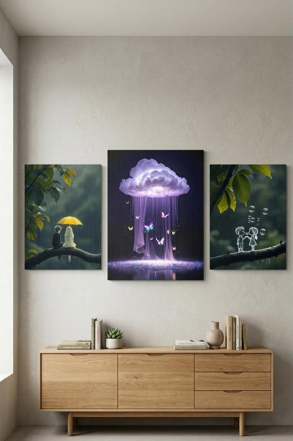 3 Pcs Wooden Sticky Wall Frames Set – 2 Frames 8x11 Inch & 1 Frame 8x14 Inch Decorative Wall Art with Adhesive Tape