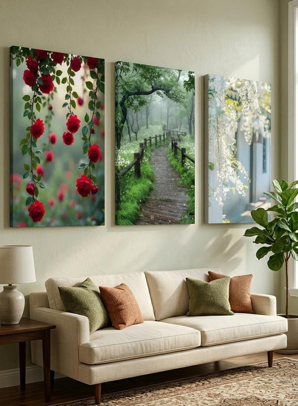 3 Pcs Wooden Sticky Wall Frames Set – 8x11 Inch Decorative Wall Art Tiles with Adhesive Tape