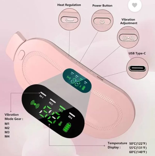 Portable Menstrual Heating Pad Belt for Women – Electric Period Pain Relief Massager with 3 Heat Levels & 4 Massage Modes