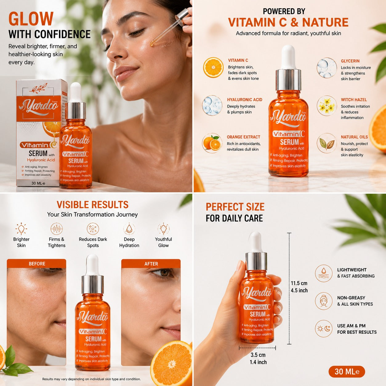 Vitamin C Face Serum with Hyaluronic Acid – Brightening, Anti-Aging &amp; Hydrating Skin Repair Formula (30ml)