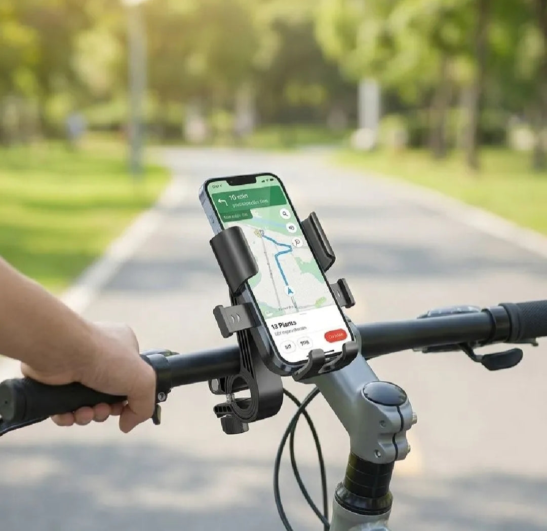 360° Rotating Motorcycle &amp; Bicycle Phone Holder – Universal Anti-Shake Mobile Mount for Bikes