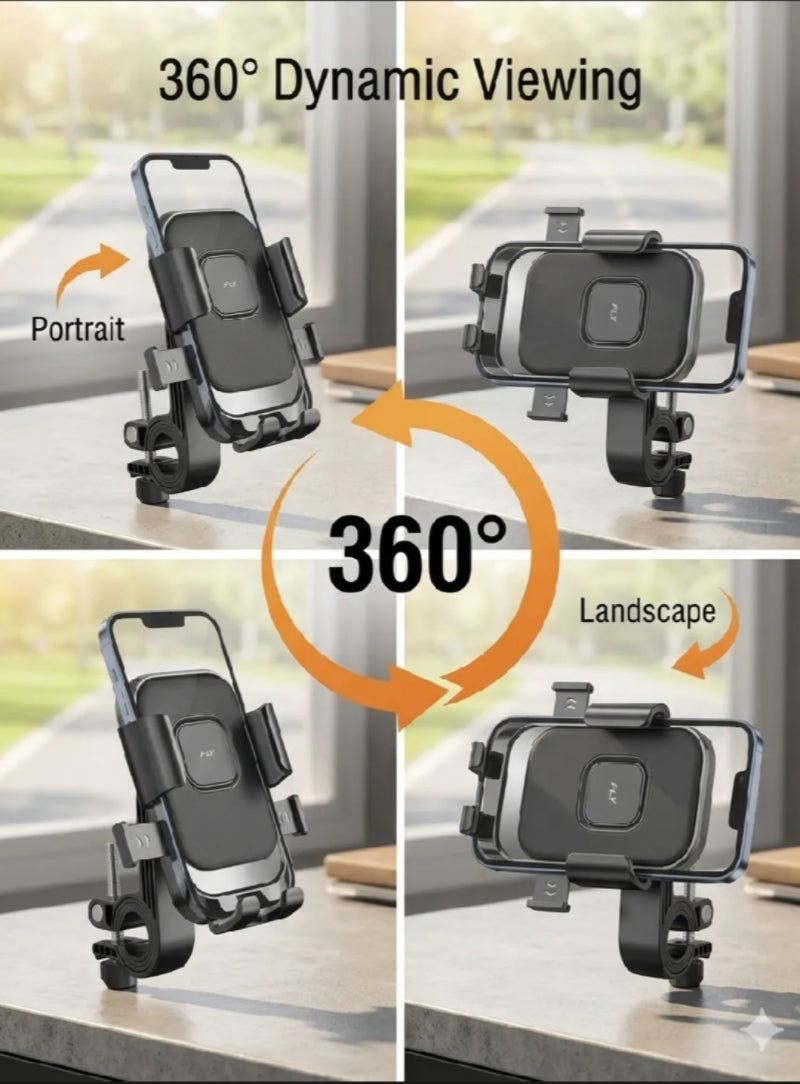 360° Rotating Motorcycle &amp; Bicycle Phone Holder – Universal Anti-Shake Mobile Mount for Bikes