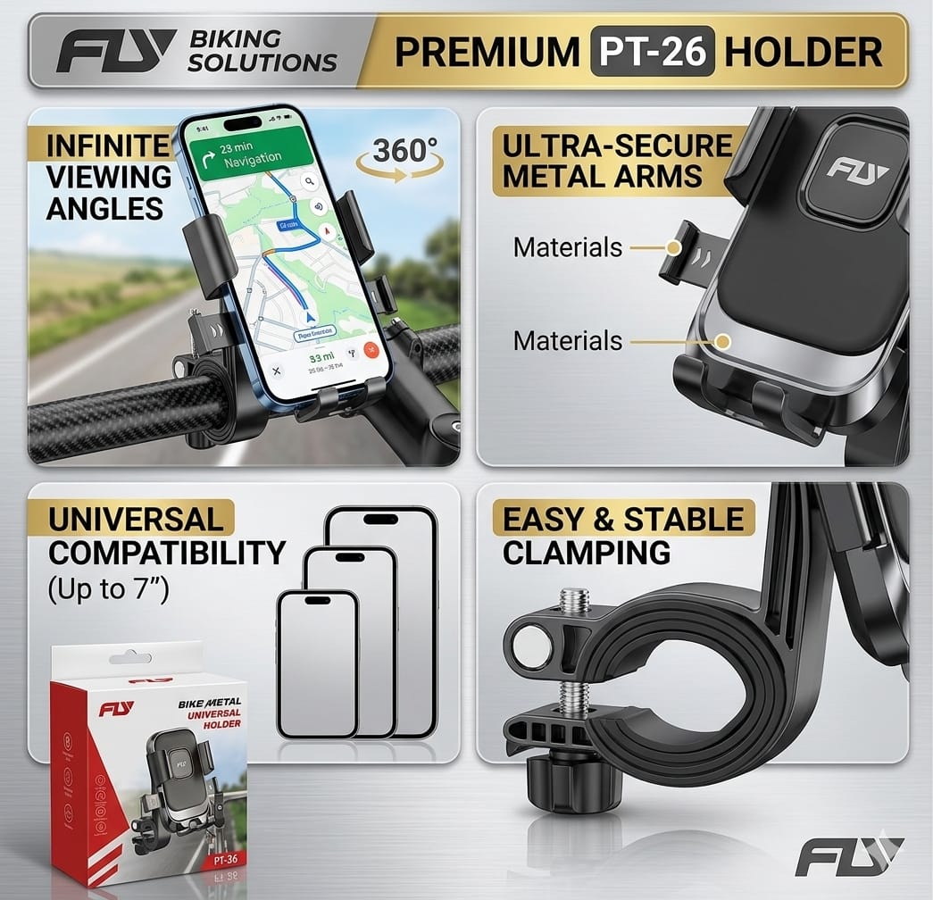 360° Rotating Motorcycle &amp; Bicycle Phone Holder – Universal Anti-Shake Mobile Mount for Bikes