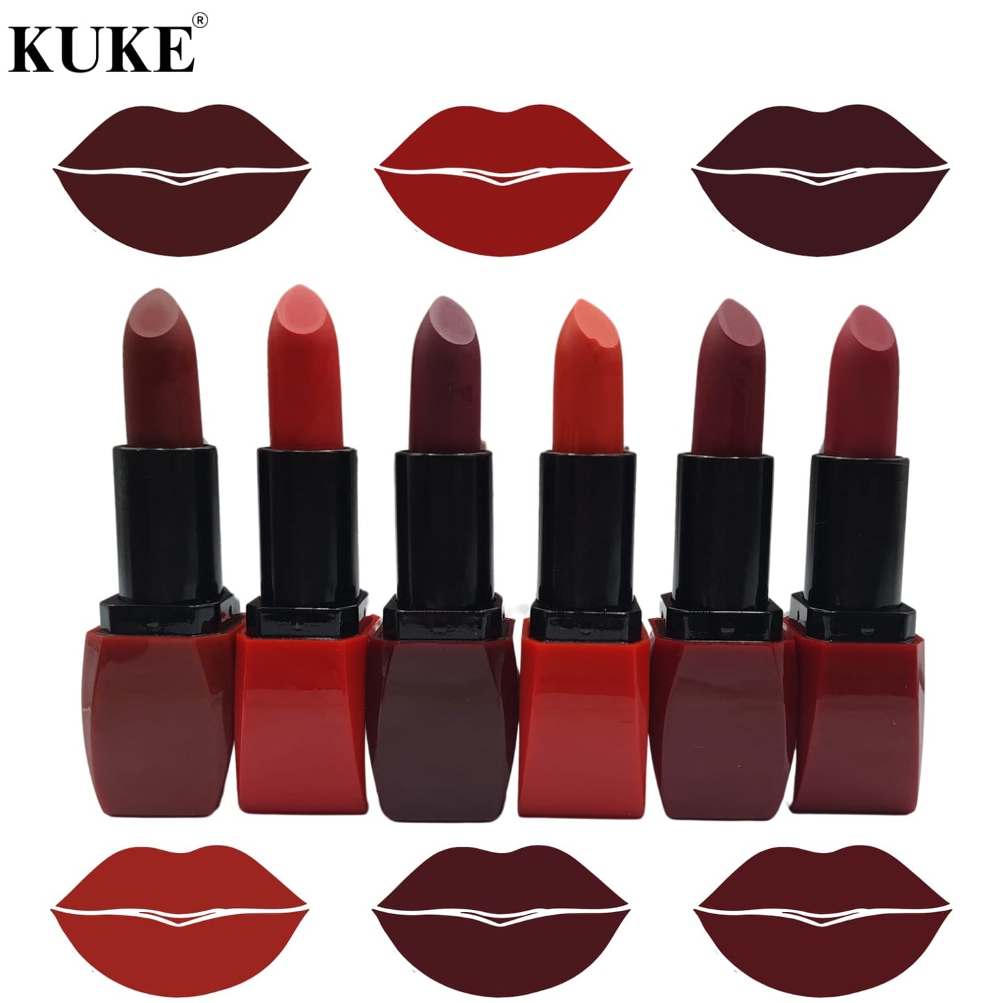 Crimson Vault 6 Pcs Matte Velvet Lipstick Set – Long Lasting Creamy Red Lip Color Collection, Transfer-Resistant Highly Pigmented Lipstick Kit | TRYNDZI