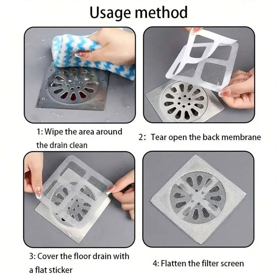 Disposable Drain Filter Stickers – Anti-Clog Hair Catcher Mesh for Bathroom, Kitchen & Shower Drains (PACK OF 10)