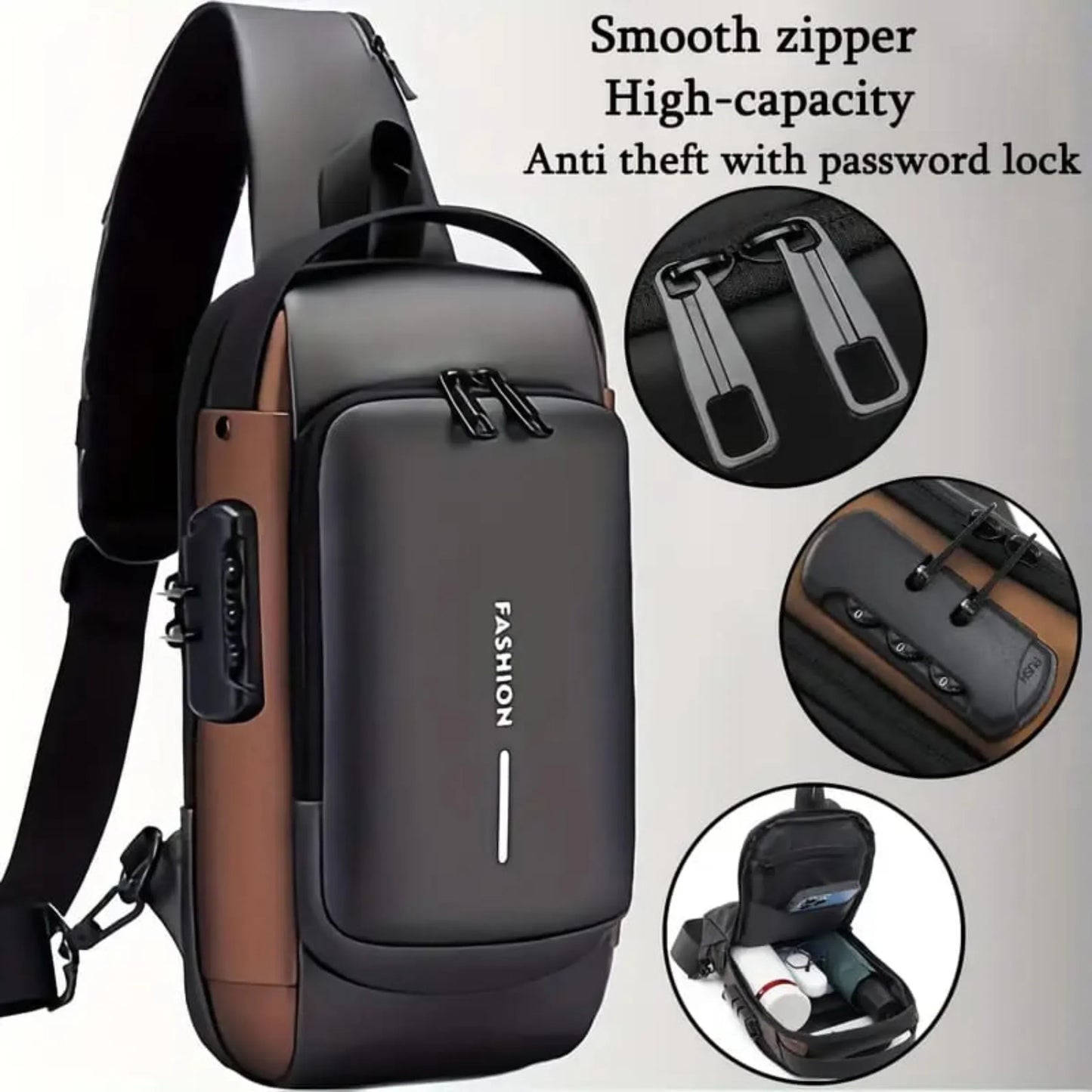 Men's Anti-Theft Sling Bag | Waterproof Chest Bag | USB Charging Port | TSA Lock | Random Colour