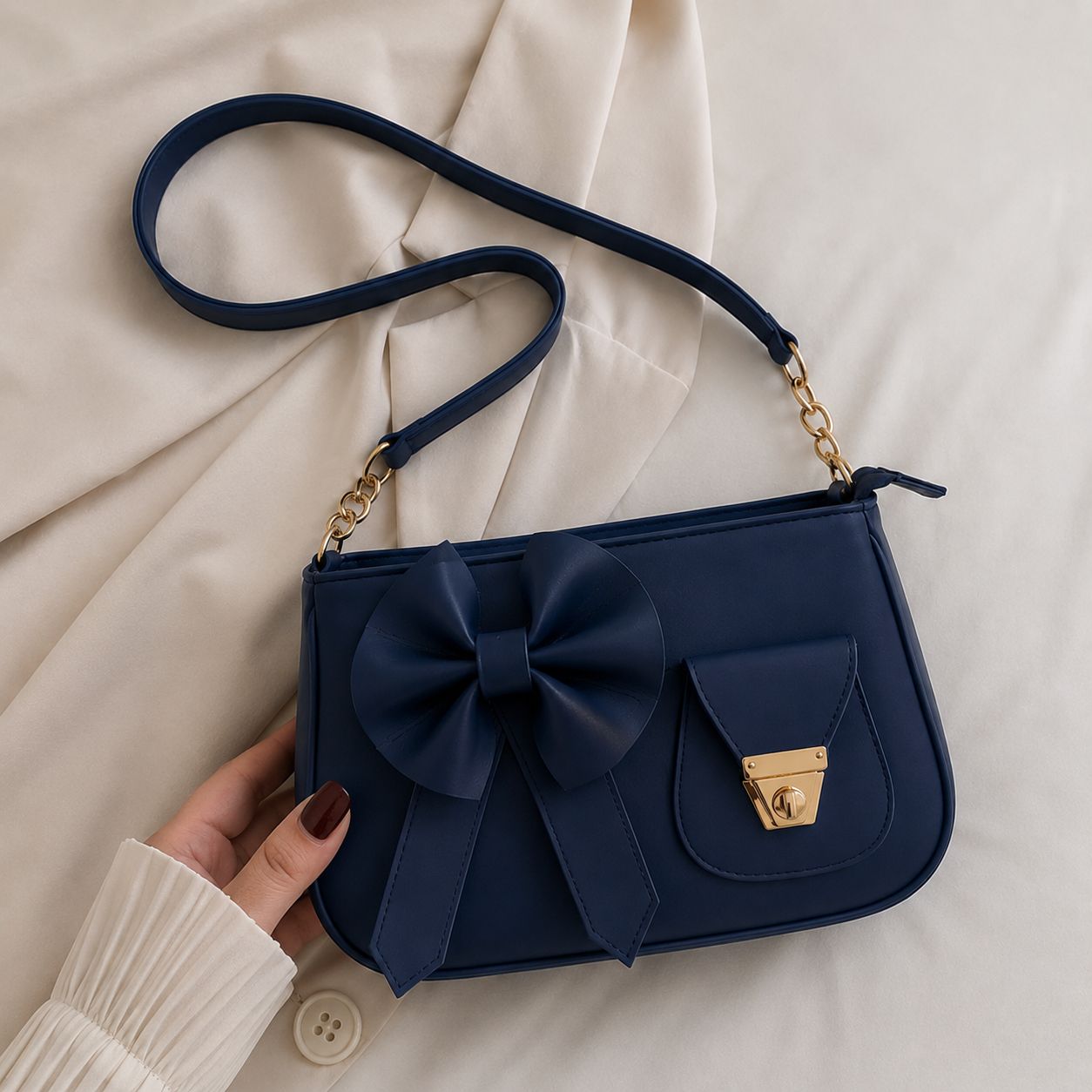 Bella Bow Shoulder Bag – Fashion Mini Handbag with Decorative Bow Design and Luxury Gold Hardware | TRYNDZI