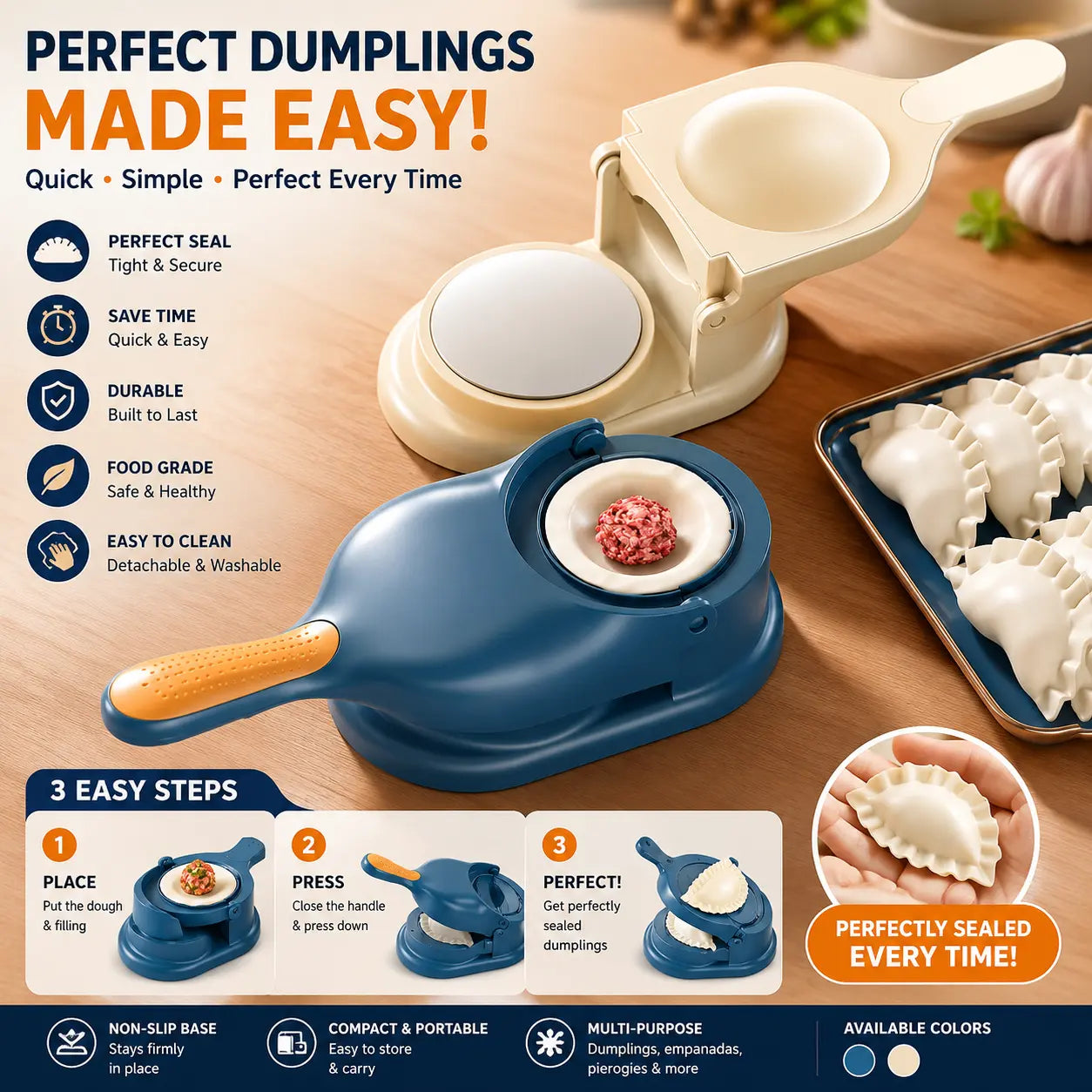 Premium Dumpling Maker Press – 2-in-1 Fast Dumpling Mould & Sealer for Perfect Homemade Dumplings, Empanadas & Pastries