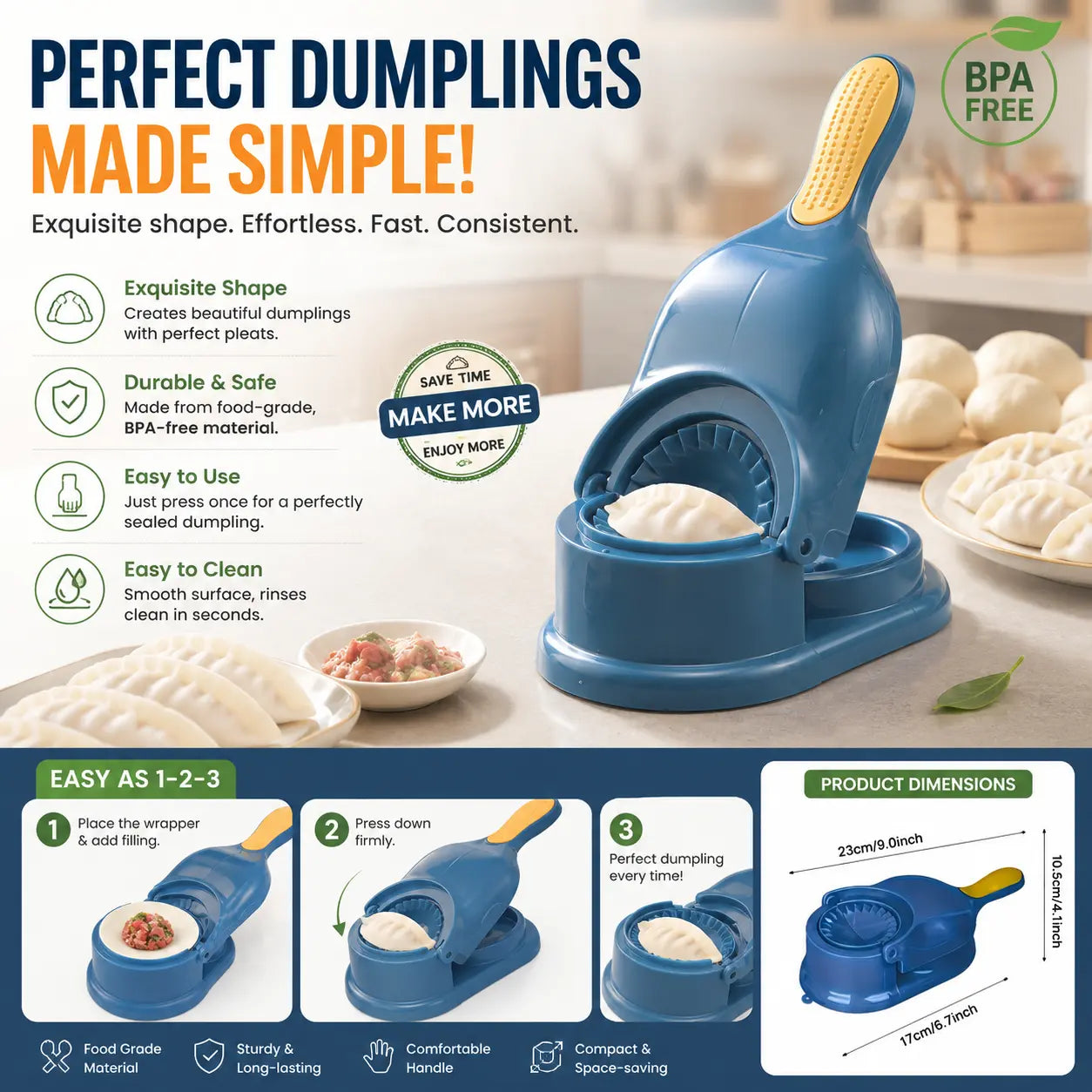 Premium Dumpling Maker Press – 2-in-1 Fast Dumpling Mould & Sealer for Perfect Homemade Dumplings, Empanadas & Pastries
