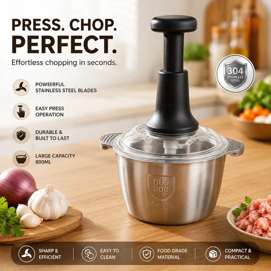 2LML Manual Food Chopper – Stainless Steel Push Chopper for Vegetables, Garlic, Onions, Herbs & Meat