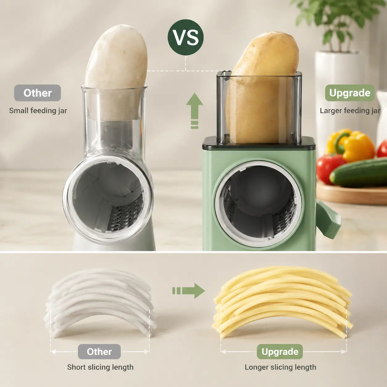 4-in-1 Rotary Vegetable Cutter – Manual Vegetable Slicer, Grater & Shredder for Fruits, Cheese and Kitchen Prep