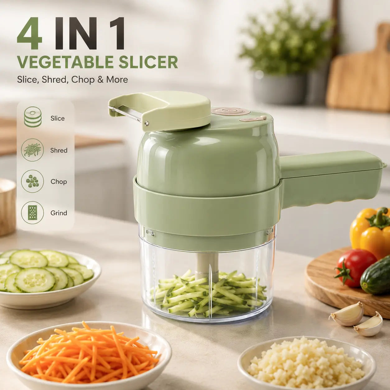 5-in-1 Manual Food Chopper & Vegetable Cutter – Multifunctional Rotary Slicer, Grater & Garlic Chopper for Kitchen Prep