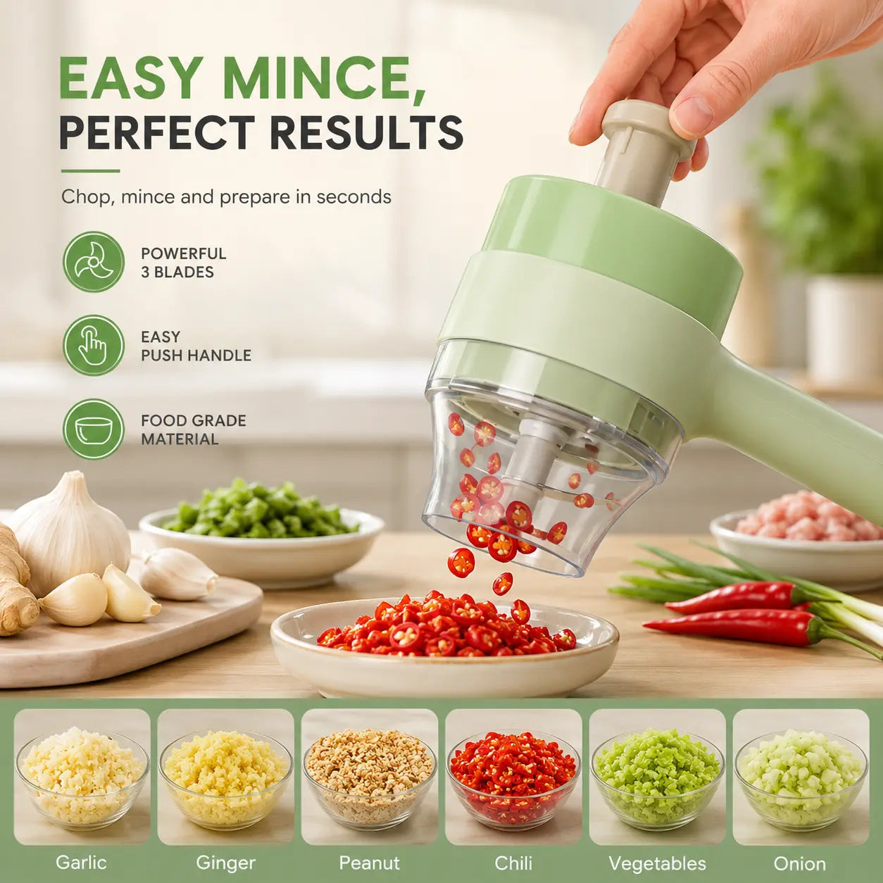 5-in-1 Manual Food Chopper & Vegetable Cutter – Multifunctional Rotary Slicer, Grater & Garlic Chopper for Kitchen Prep