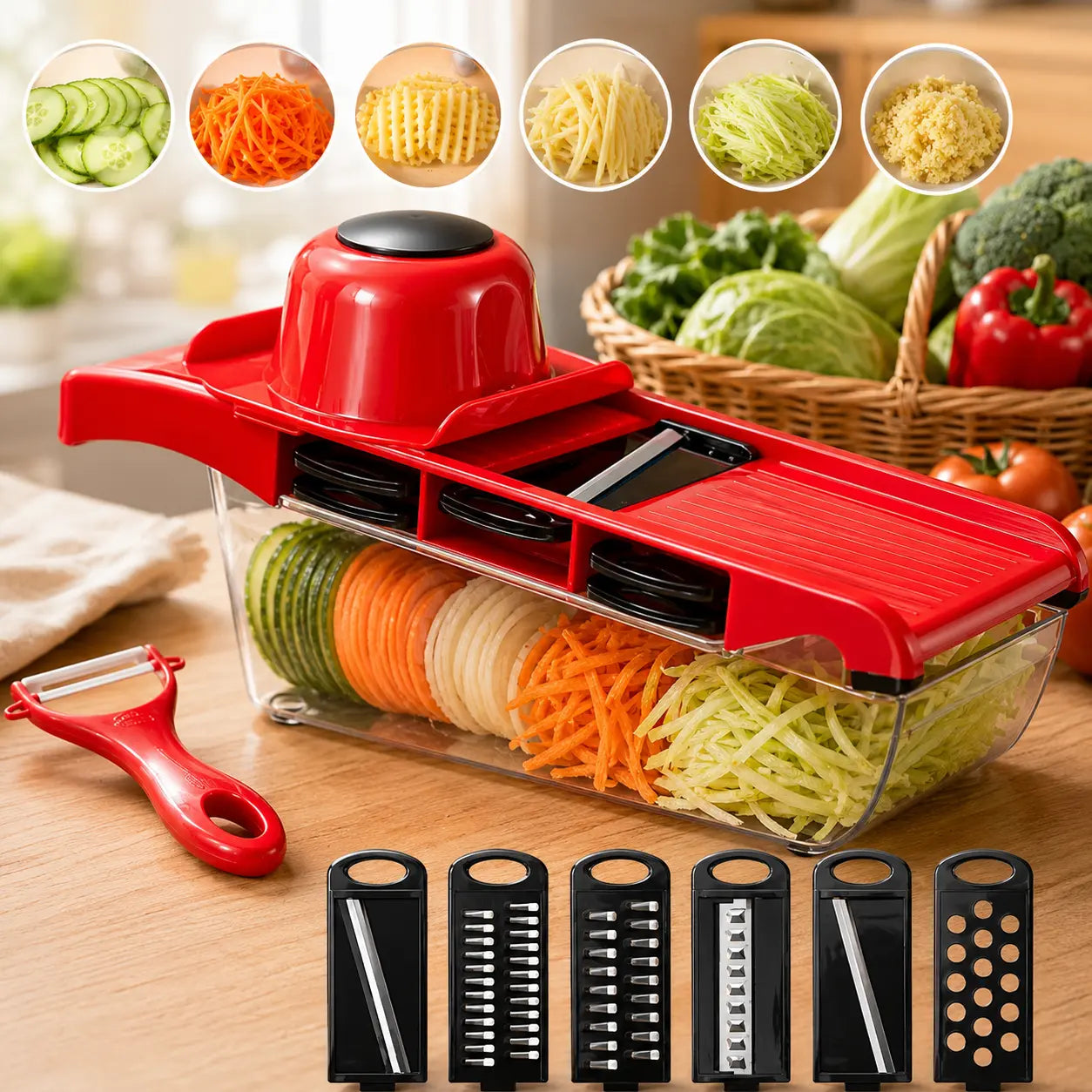 10-in-1 Multifunction Vegetable Slicer & Mandoline Cutter Set – Adjustable Kitchen Chopper with Storage Container
