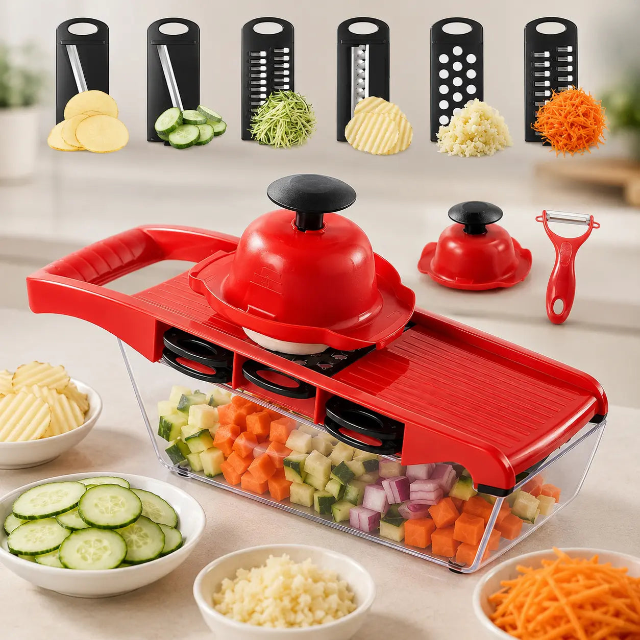10-in-1 Multifunction Vegetable Slicer & Mandoline Cutter Set – Adjustable Kitchen Chopper with Storage Container