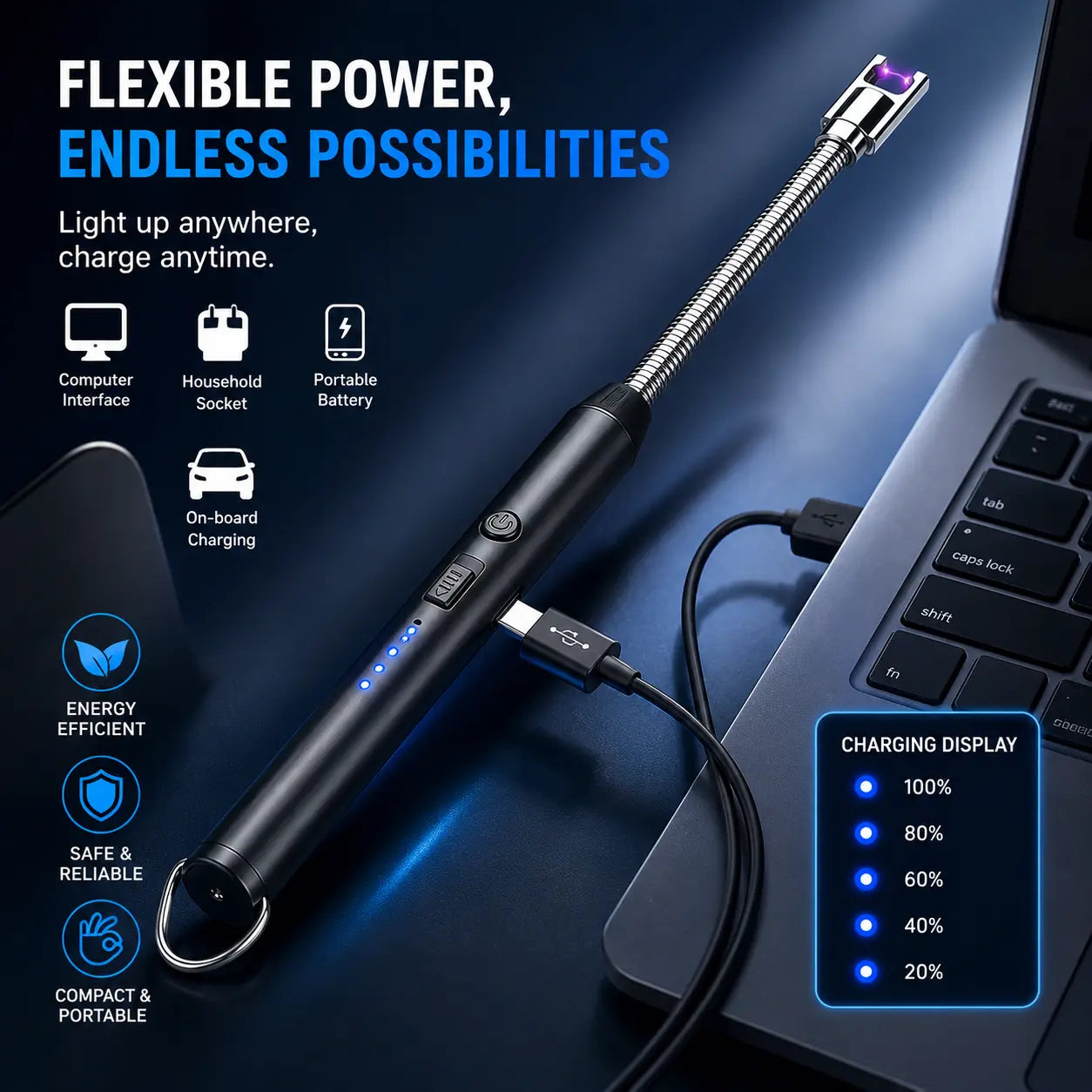 USB Rechargeable Electric Arc Lighter – Windproof Flameless Plasma Lighter for Candles, Gas Stoves, BBQ & Outdoor Use