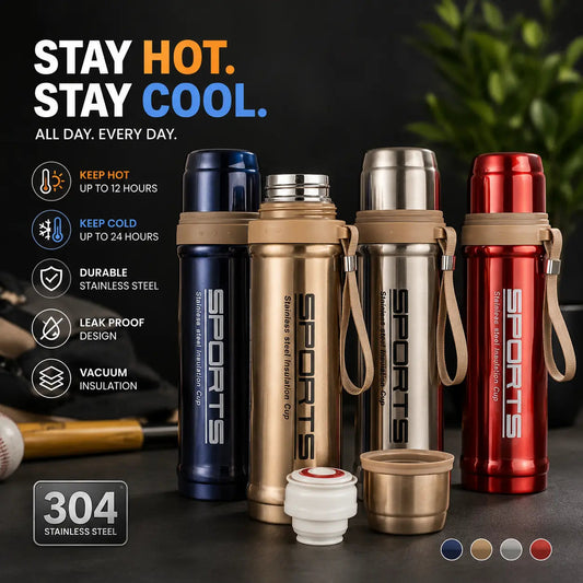 Premium Stainless Steel Vacuum Insulated Sports Flask – Leak-Proof Thermal Water Bottle for Hot & Cold Drinks