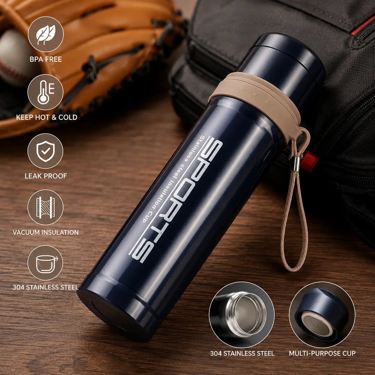 Premium Stainless Steel Vacuum Insulated Sports Flask – Leak-Proof Thermal Water Bottle for Hot & Cold Drinks