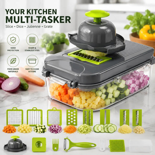 22-in-1 Multifunction Vegetable Chopper – Manual Food Dicer, Onion Cutter, Slicer & Kitchen Prep Container
