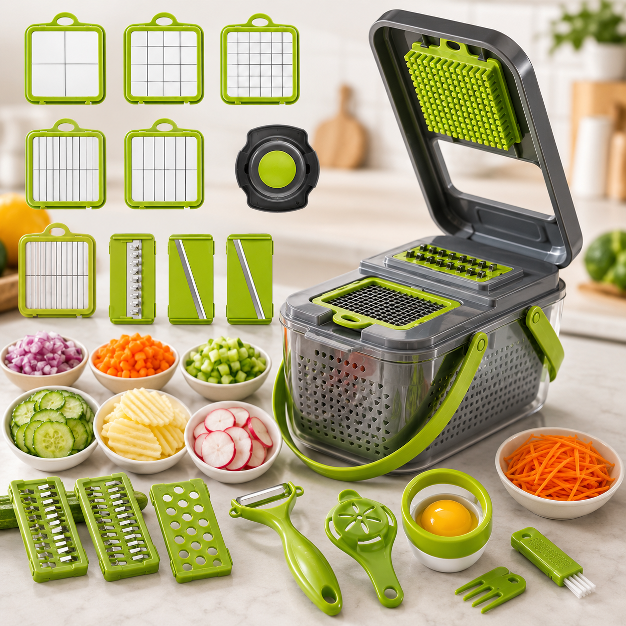 22-in-1 Multifunction Vegetable Chopper – Manual Food Dicer, Onion Cutter, Slicer & Kitchen Prep Container