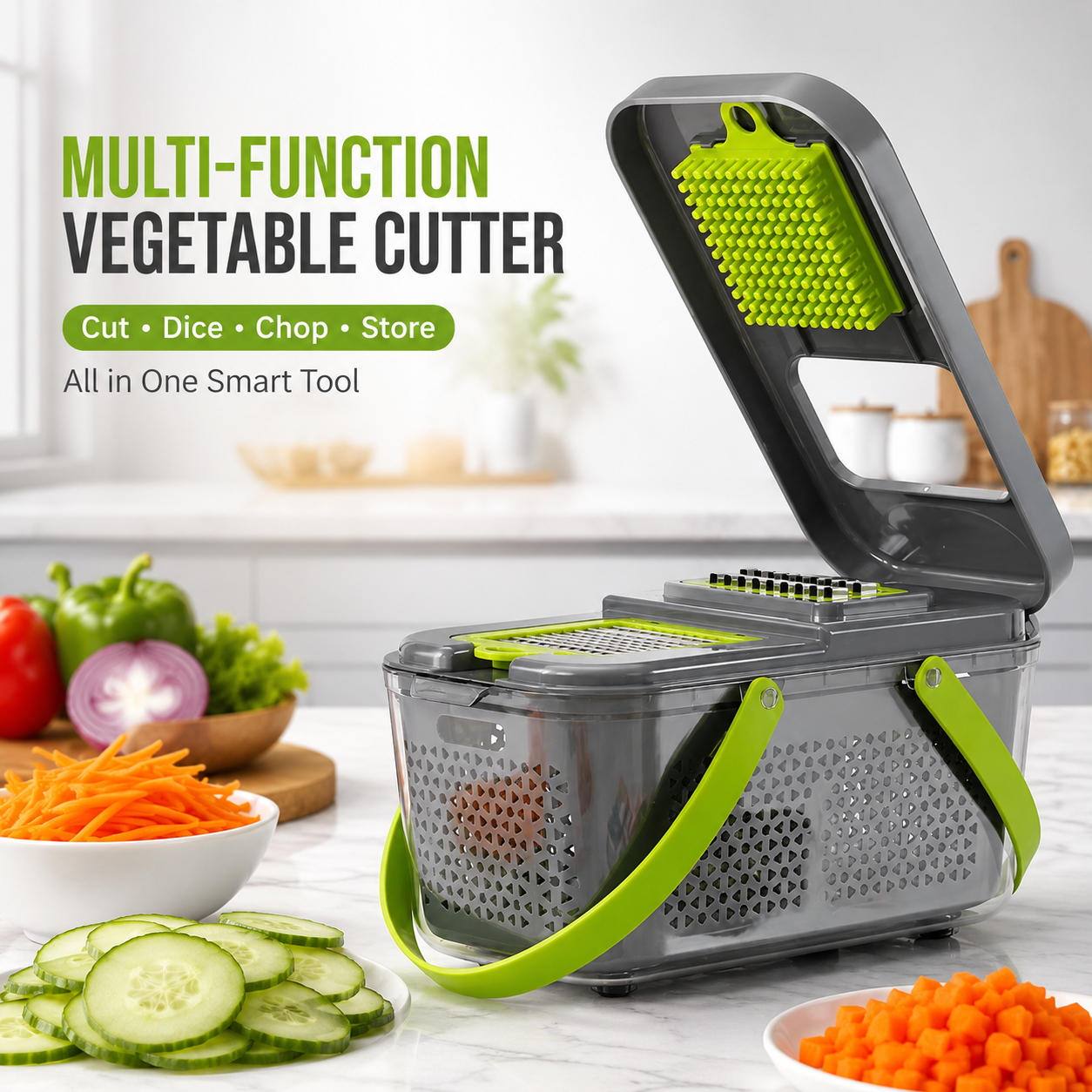 22-in-1 Multifunction Vegetable Chopper – Manual Food Dicer, Onion Cutter, Slicer & Kitchen Prep Container