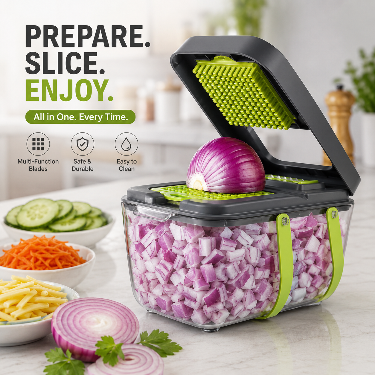 22-in-1 Multifunction Vegetable Chopper – Manual Food Dicer, Onion Cutter, Slicer & Kitchen Prep Container