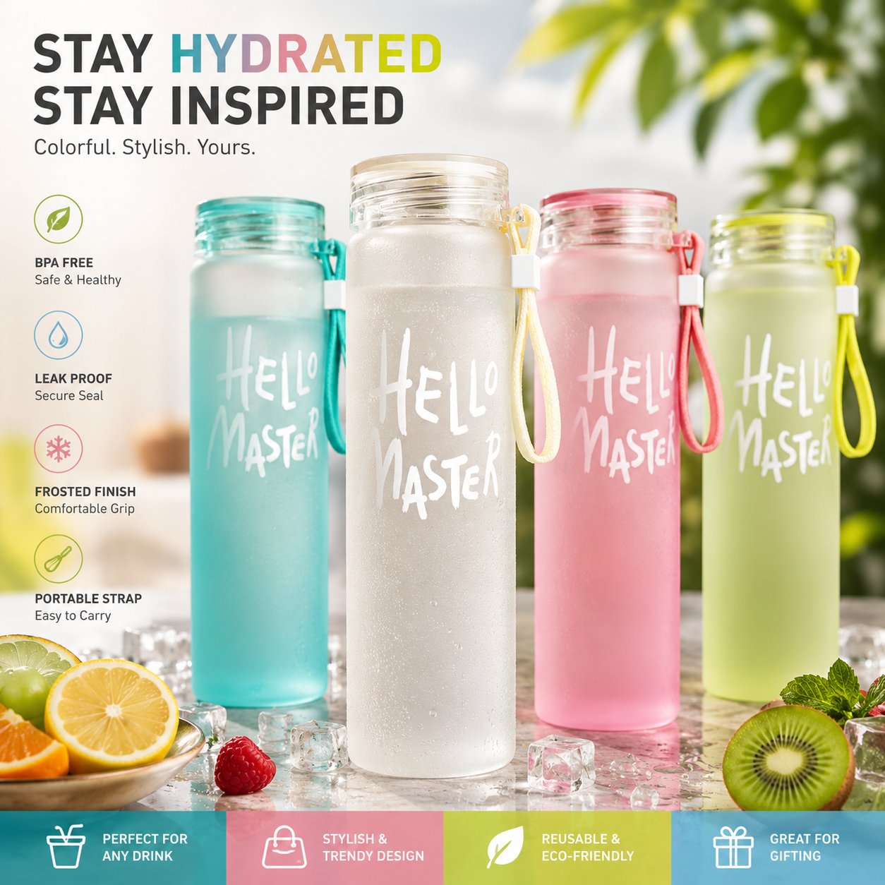 Premium Frosted Water Bottle – BPA-Free Leak-Proof Reusable Drinking Bottle for Gym, School, Office & Travel