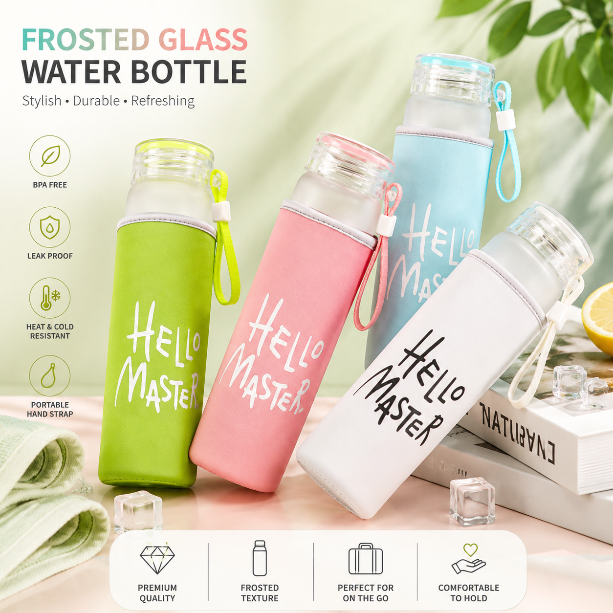 Premium Frosted Water Bottle – BPA-Free Leak-Proof Reusable Drinking Bottle for Gym, School, Office & Travel