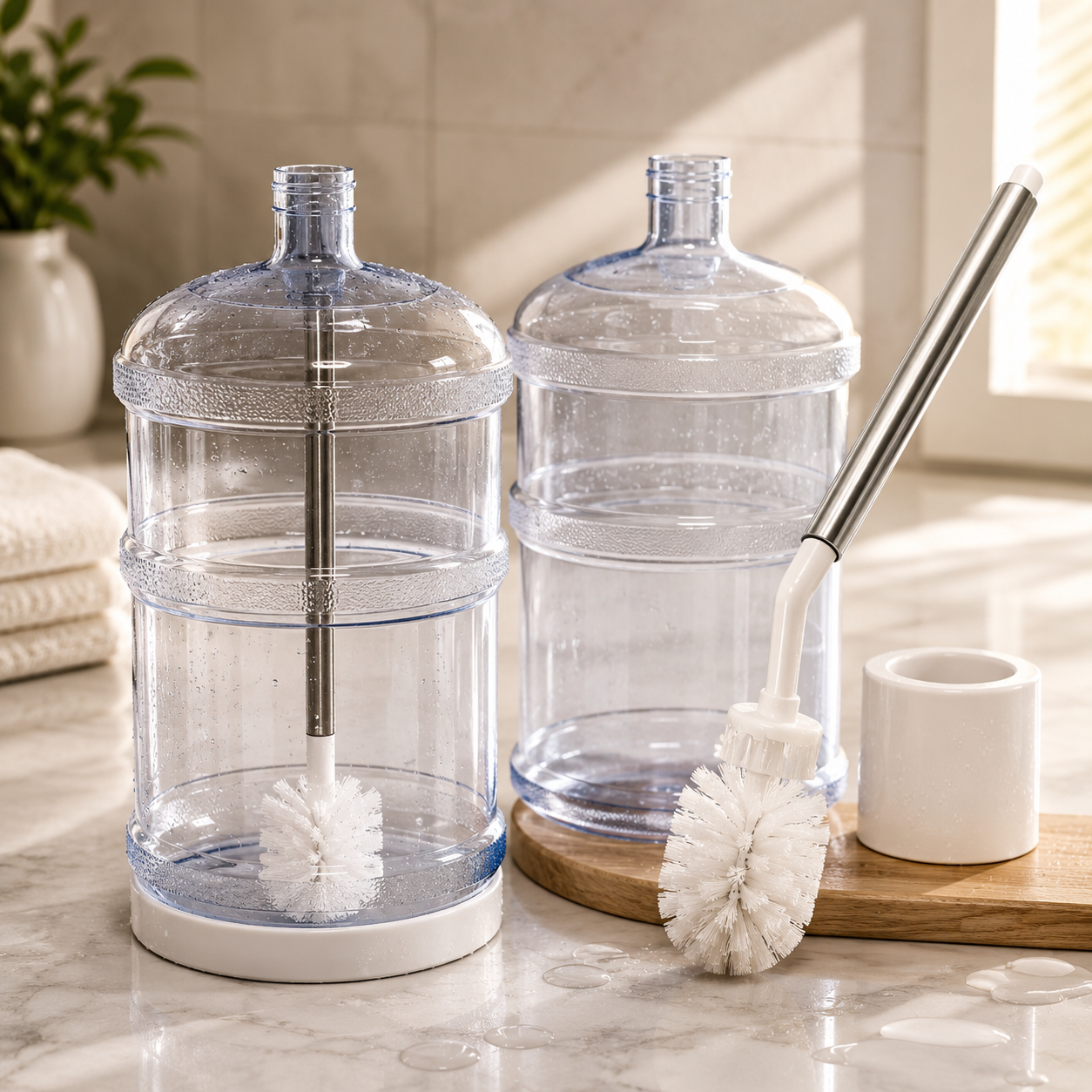 Long Handle Water Bottle Cleaning Brush Set – Deep Cleaning Brush for Water Dispensers, Gallon Bottles, Jugs & Containers