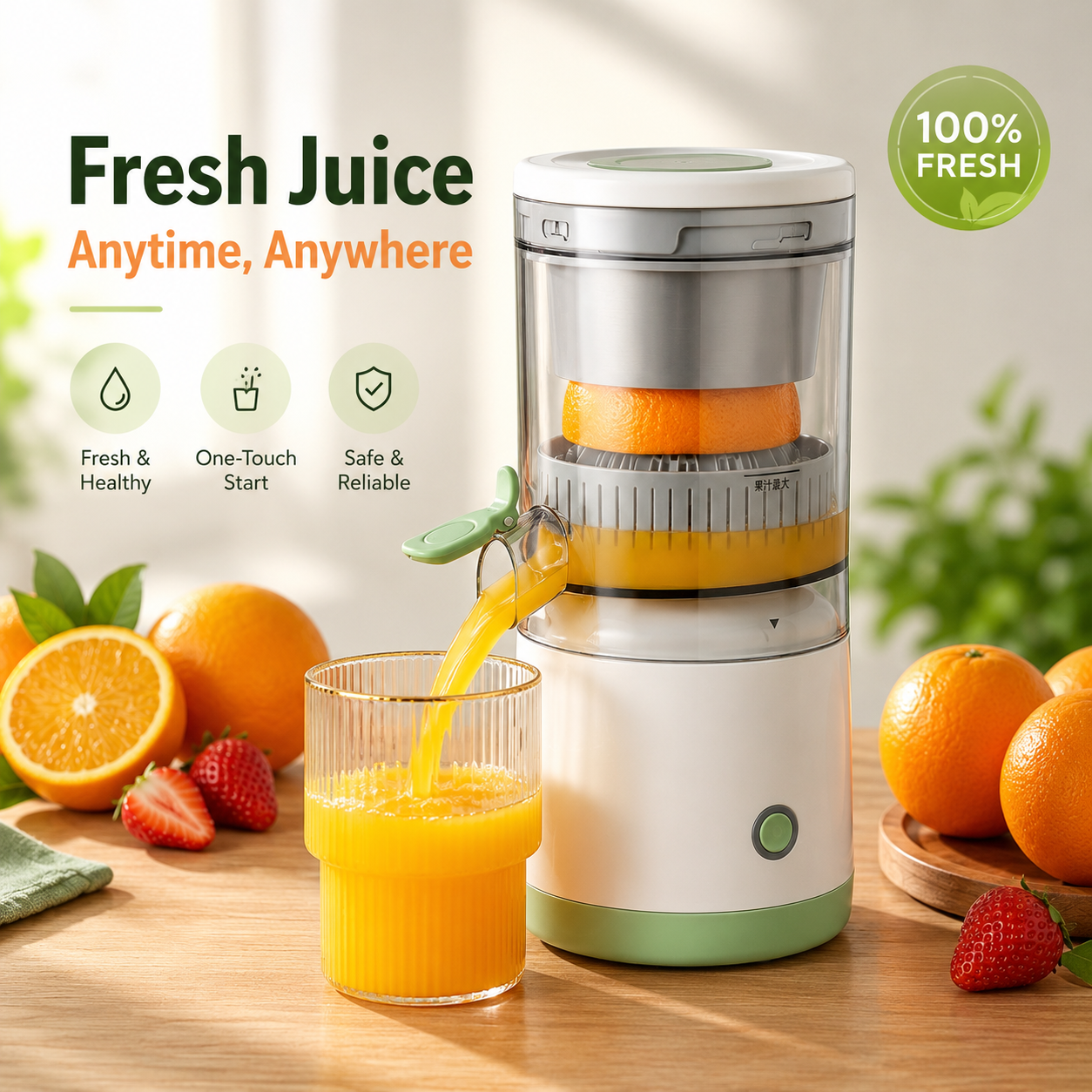 Portable Electric Citrus Juicer – USB Rechargeable Fresh Juice Maker for Oranges, Lemons, Limes & Fruits