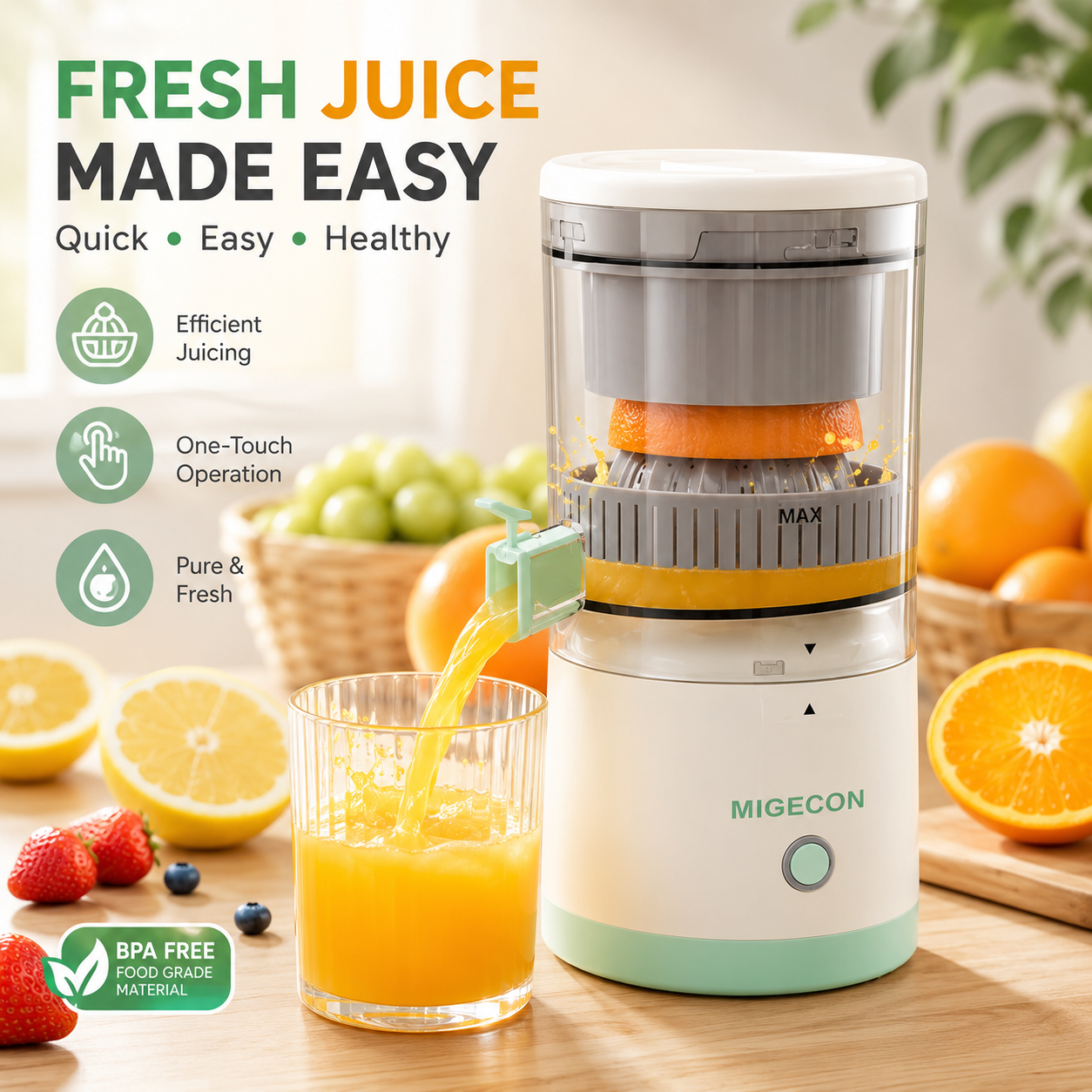 Portable Electric Citrus Juicer – USB Rechargeable Fresh Juice Maker for Oranges, Lemons, Limes & Fruits