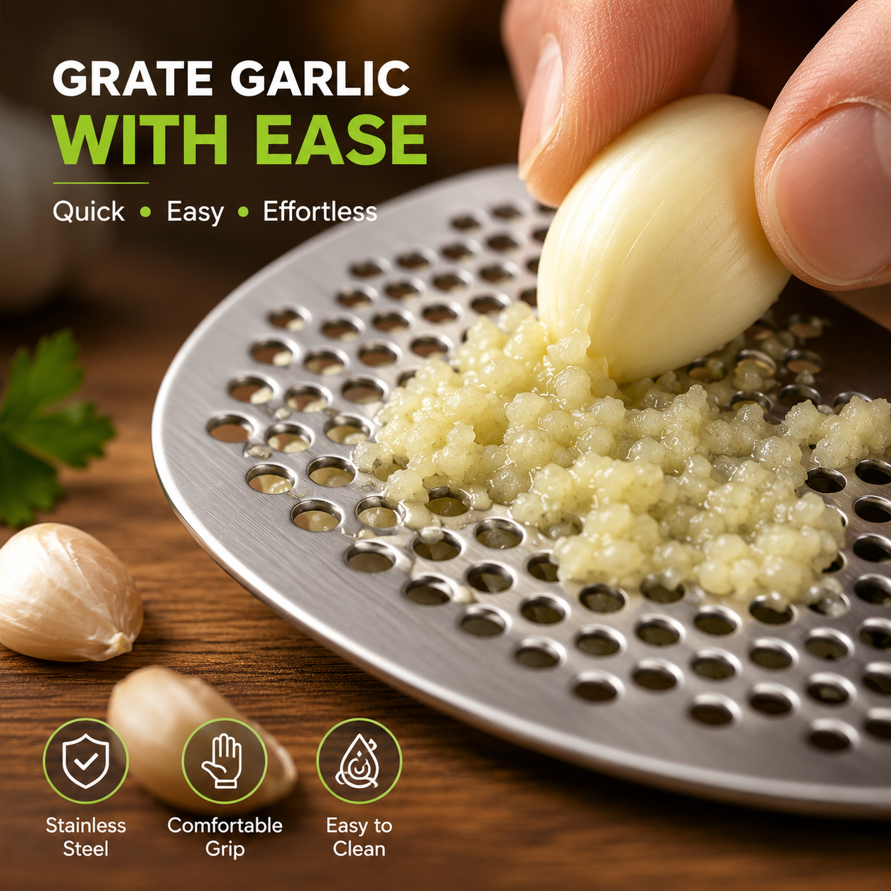 Premium Stainless Steel Garlic Mincer & Garlic Crusher – Ergonomic Manual Garlic Press for Fast Kitchen Prep