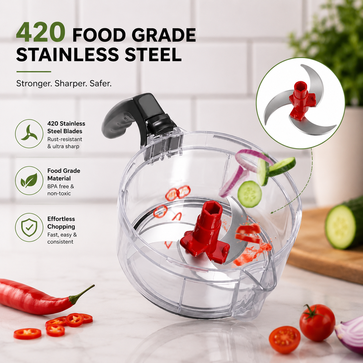 Multifunction Manual Food Chopper & Mixer – Hand Pull Vegetable Chopper with Egg Separator and Anti-Slip Bowl