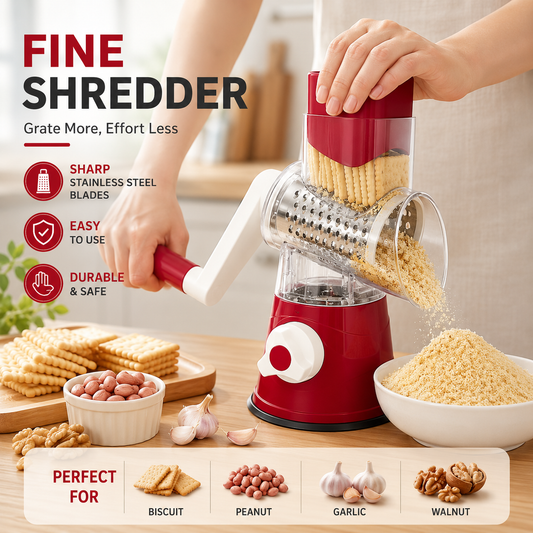 Multifunction Rotary Hand Crank Grinder – Manual Nut, Biscuit, Garlic & Food Shredder with Stainless Steel Drum Blade