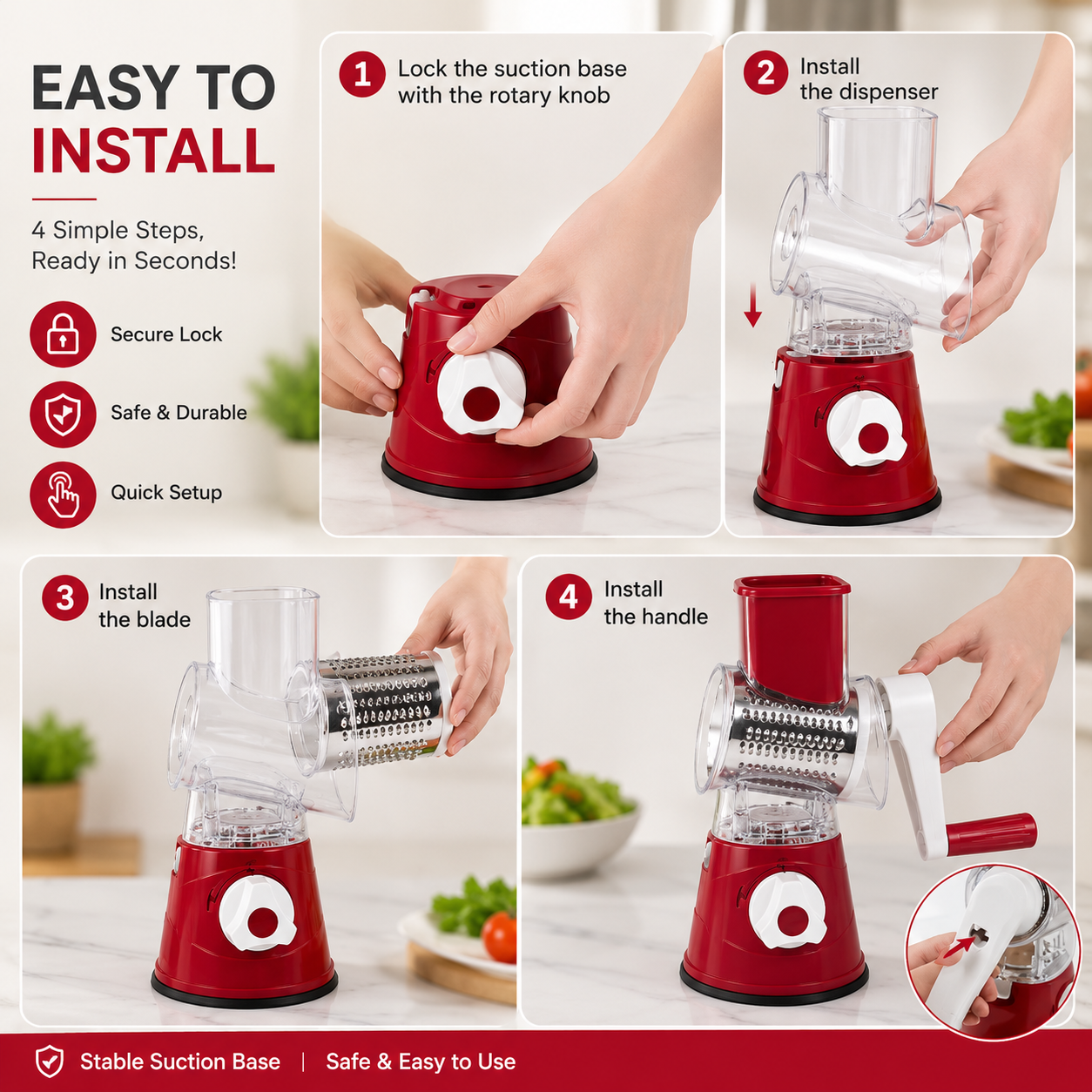 Multifunction Rotary Hand Crank Grinder – Manual Nut, Biscuit, Garlic & Food Shredder with Stainless Steel Drum Blade