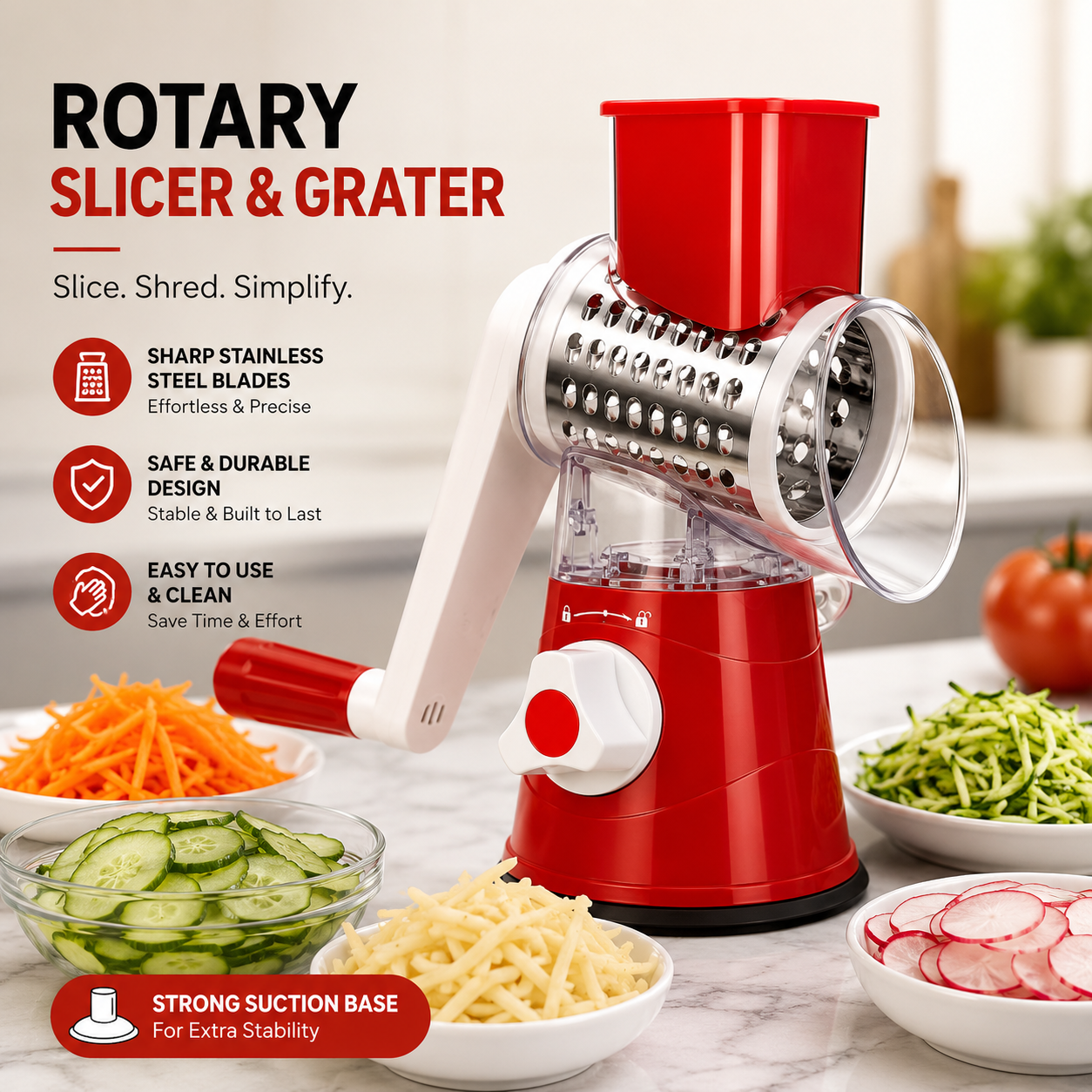 Multifunction Rotary Hand Crank Grinder – Manual Nut, Biscuit, Garlic & Food Shredder with Stainless Steel Drum Blade