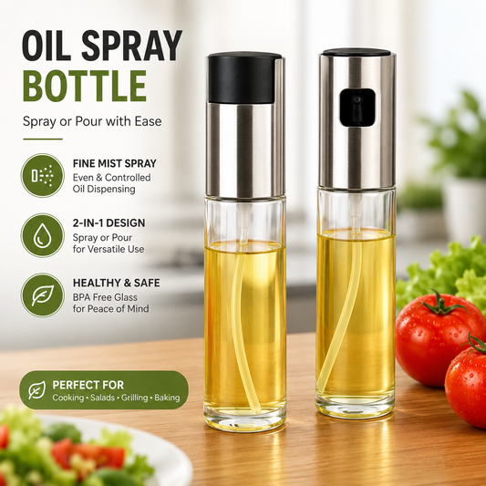 2-in-1 Oil Sprayer & Dispenser Bottle – Refillable Glass Olive Oil Spray Bottle for Cooking, BBQ, Air Fryer & Salad Dressing