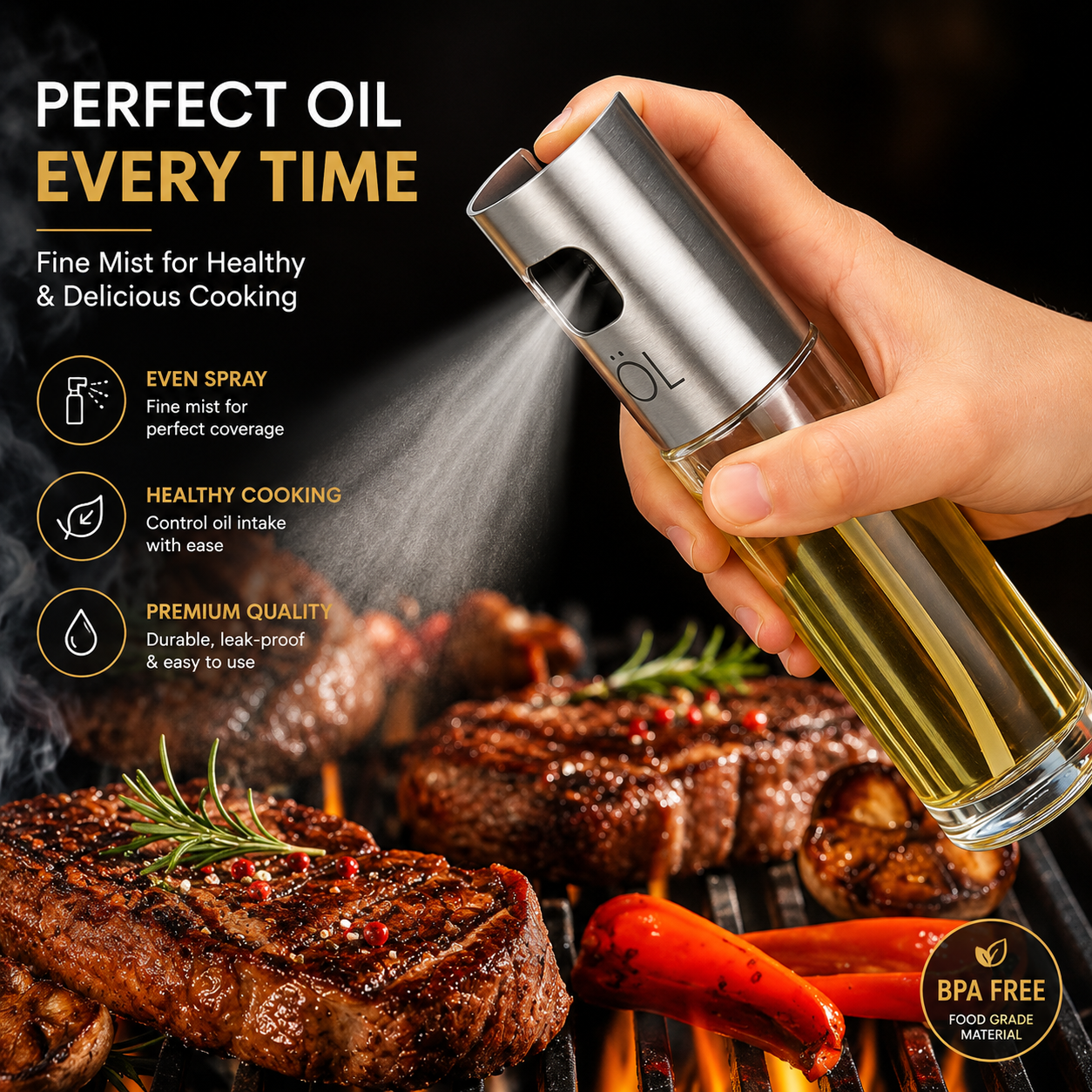 2-in-1 Oil Sprayer & Dispenser Bottle – Refillable Glass Olive Oil Spray Bottle for Cooking, BBQ, Air Fryer & Salad Dressing