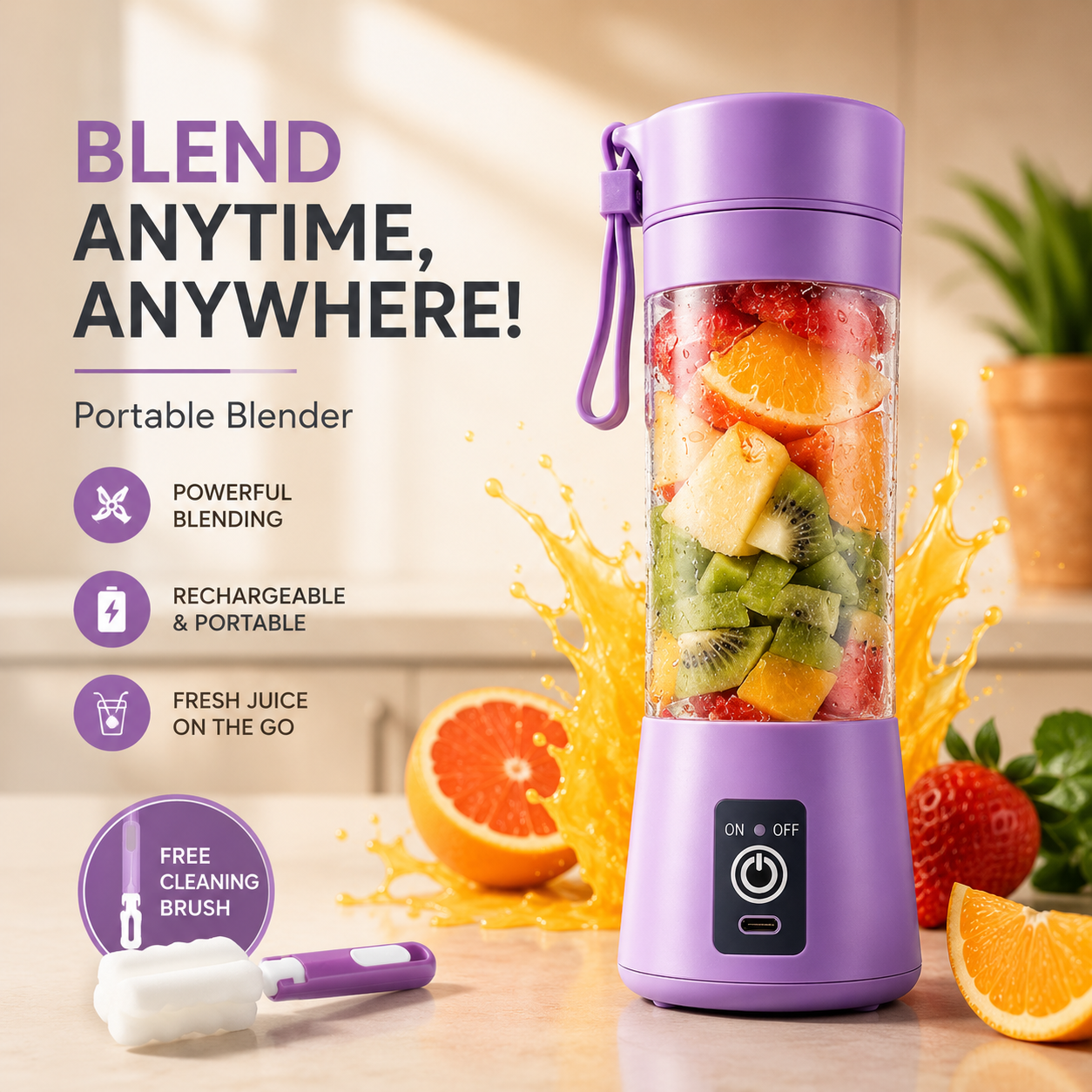 Portable USB Rechargeable Blender Bottle – Personal Smoothie Maker for Juices, Shakes & Healthy Drinks