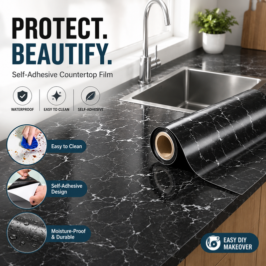 Premium Black Marble Self-Adhesive Wallpaper Roll – Waterproof Kitchen Countertop & Cabinet Renovation Sticker