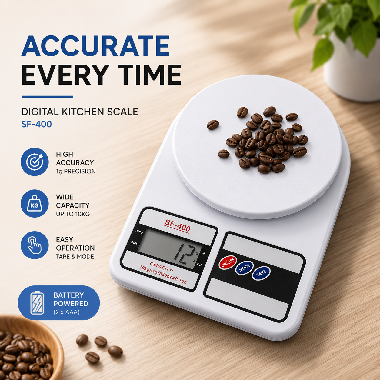 SF-400 Digital Kitchen Weighing Scale – High Precision Electronic Food Scale with LCD Display (Up to 10KG)