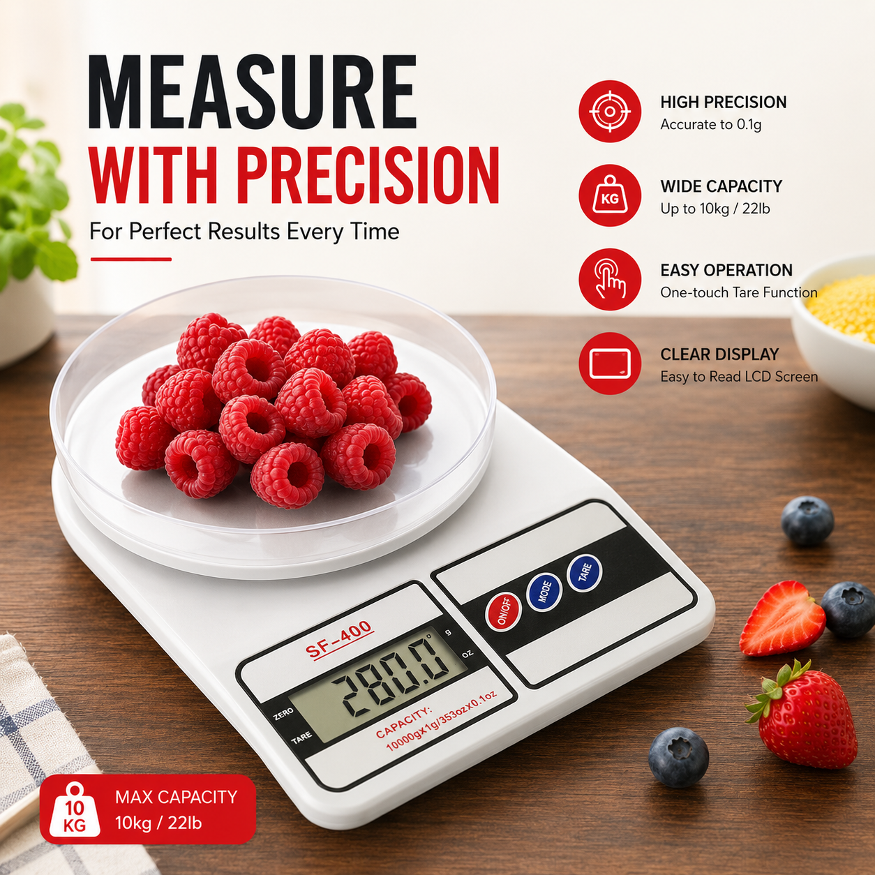SF-400 Digital Kitchen Weighing Scale – High Precision Electronic Food Scale with LCD Display (Up to 10KG)