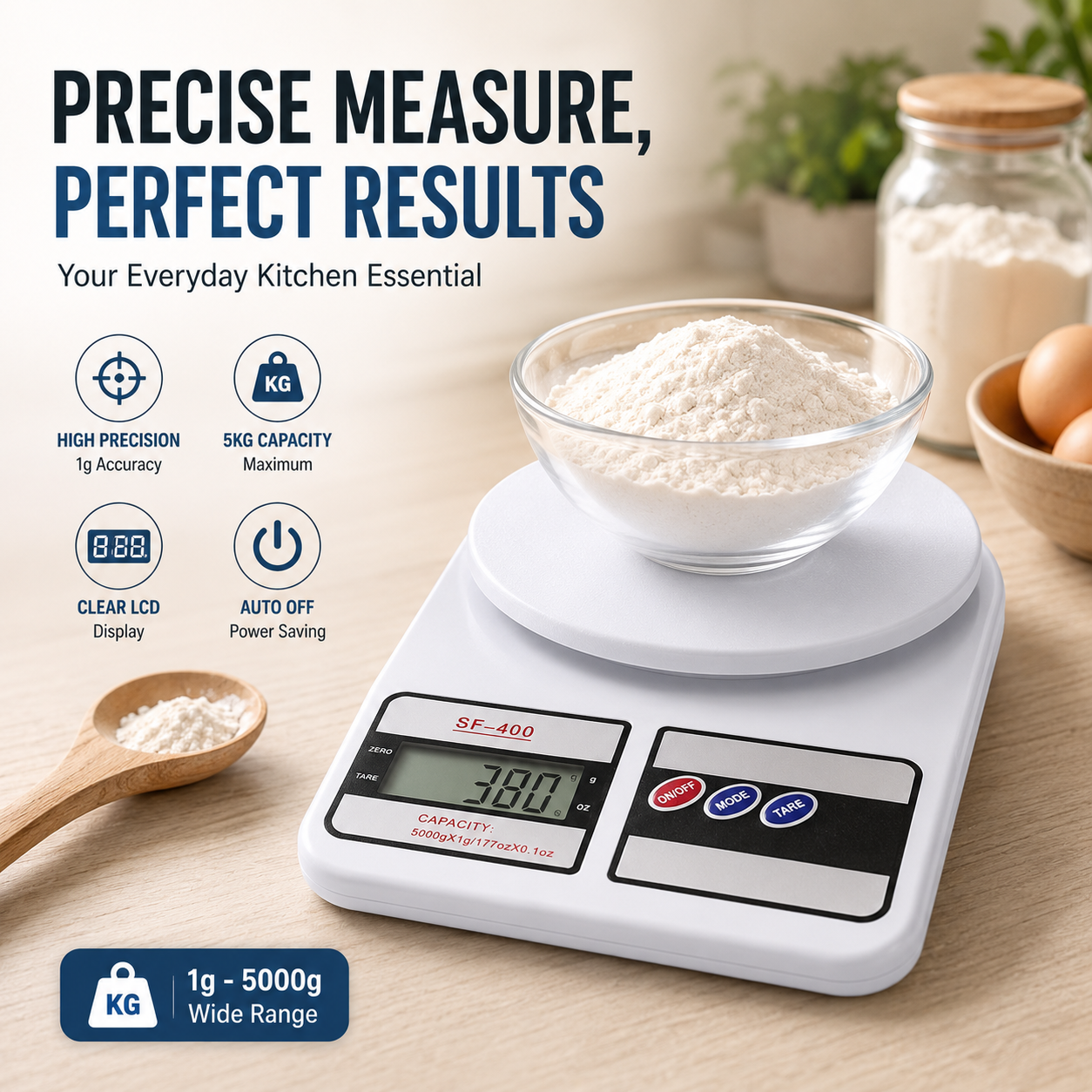 SF-400 Digital Kitchen Weighing Scale – High Precision Electronic Food Scale with LCD Display (Up to 10KG)