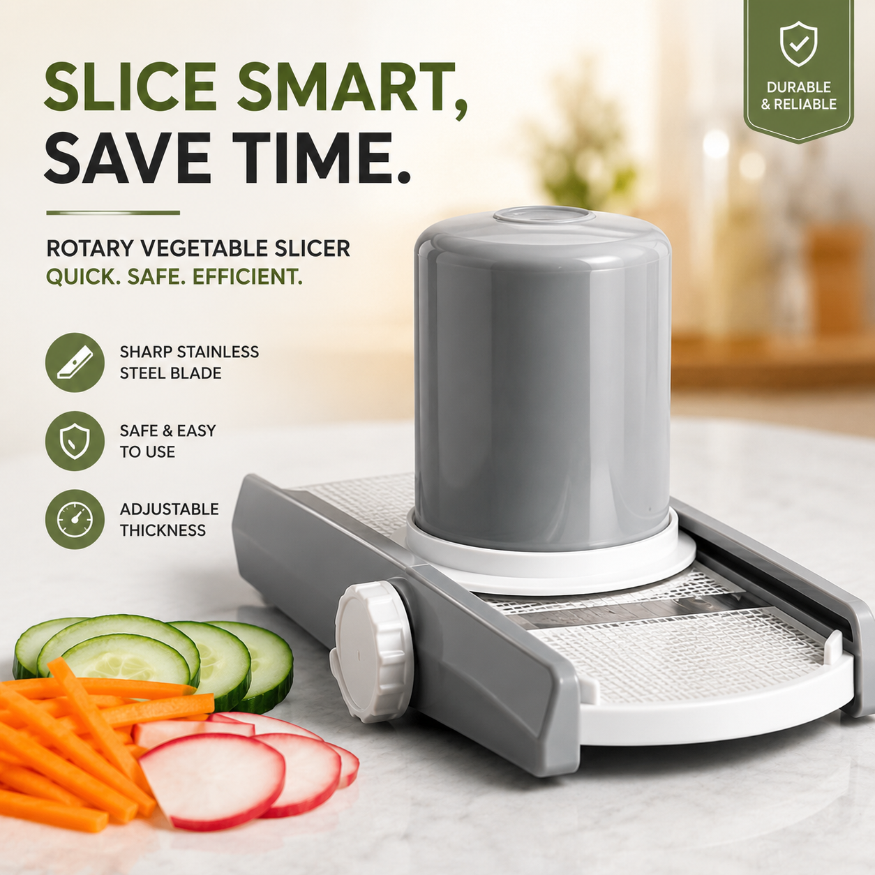 Adjustable Rotary Vegetable Slicer &amp; Mandoline Cutter – Multi-Function Kitchen Slicer for Fruits &amp; Vegetables