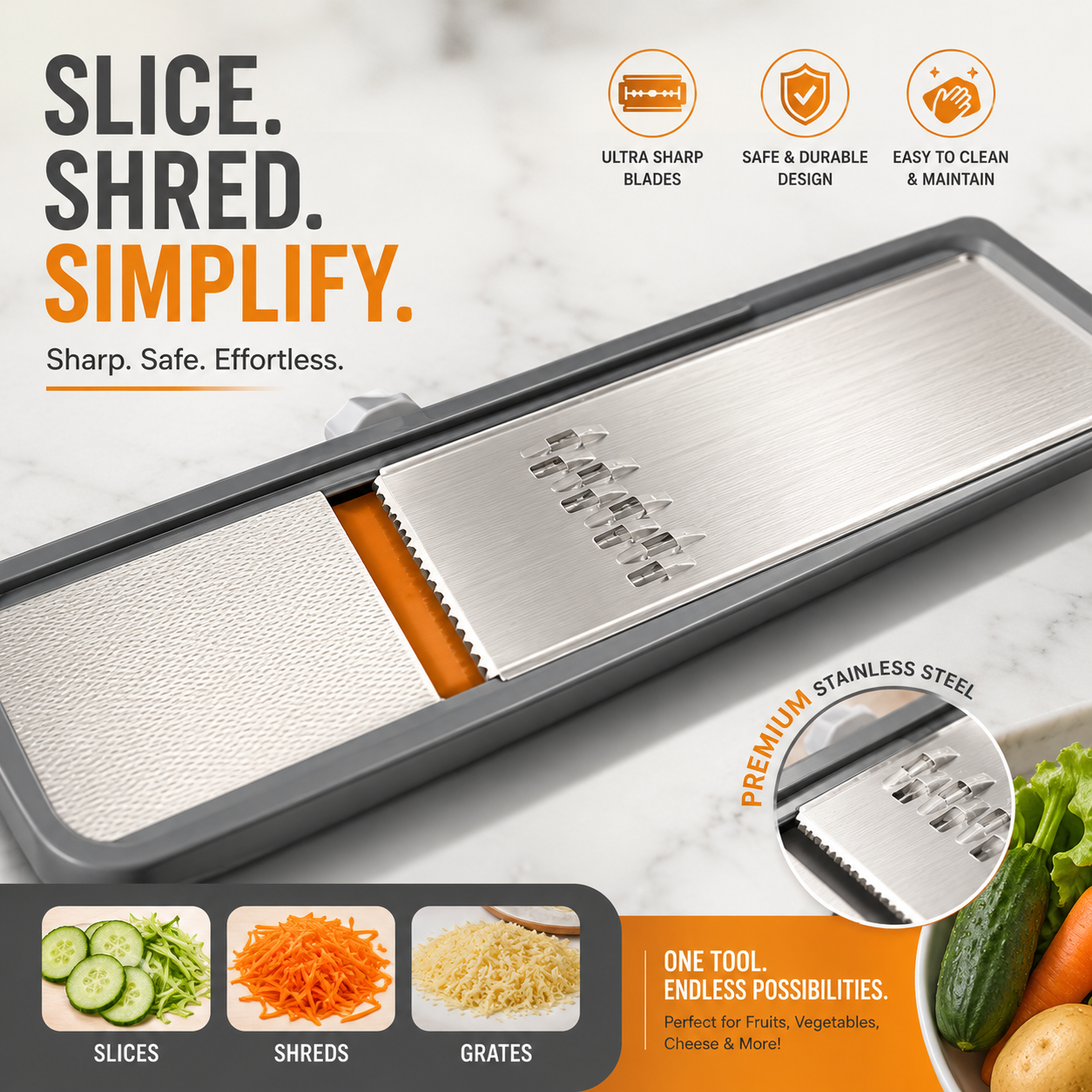 Adjustable Rotary Vegetable Slicer &amp; Mandoline Cutter – Multi-Function Kitchen Slicer for Fruits &amp; Vegetables