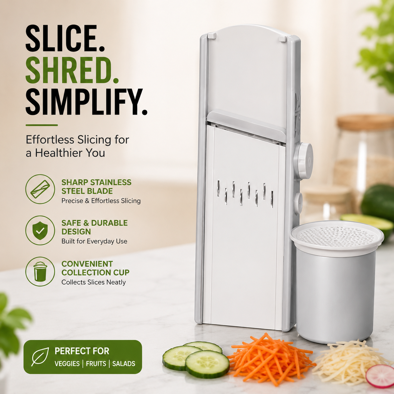 Adjustable Rotary Vegetable Slicer &amp; Mandoline Cutter – Multi-Function Kitchen Slicer for Fruits &amp; Vegetables